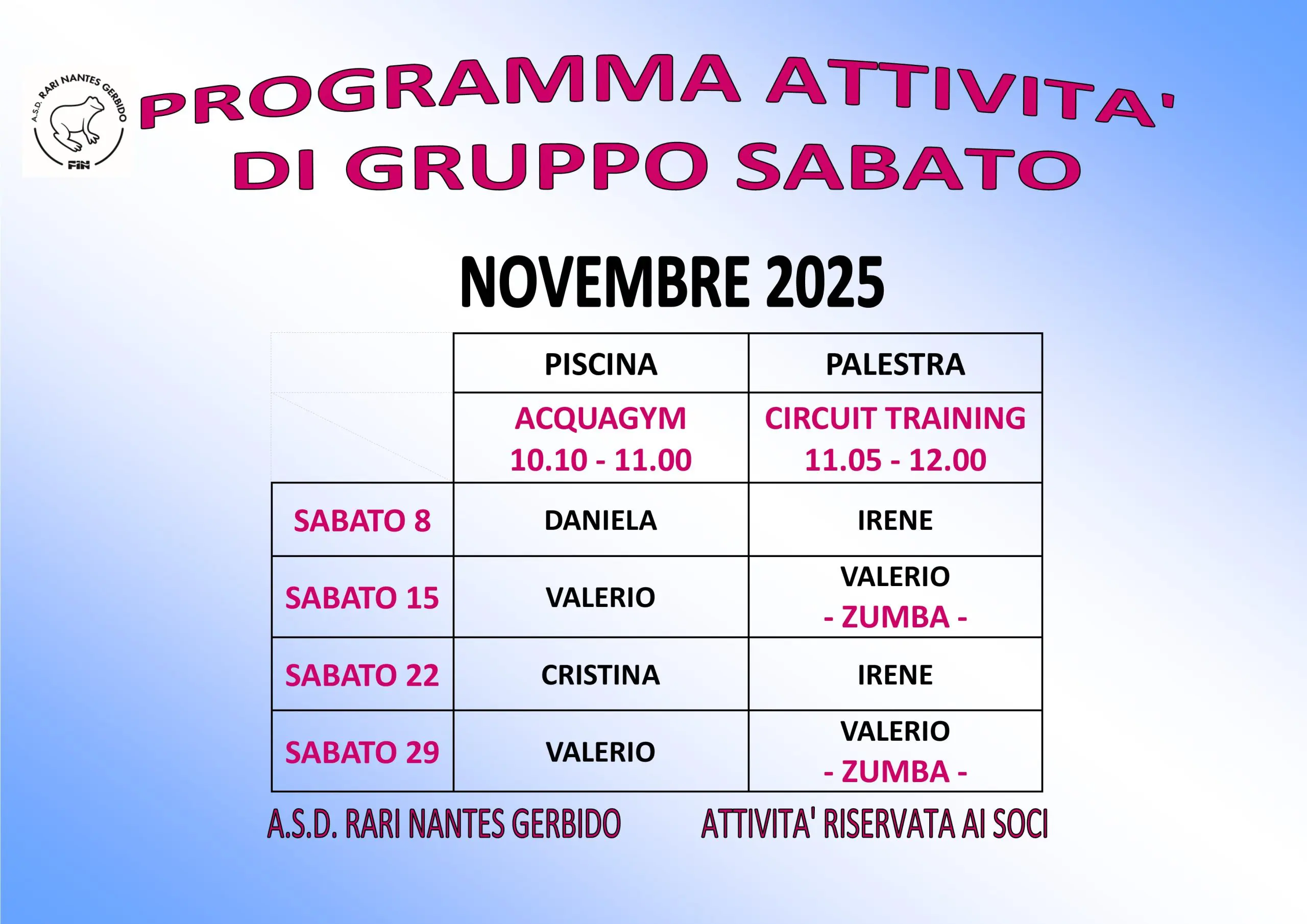 CARTELLO ATTIVITA' SABATO NOVEMBRE